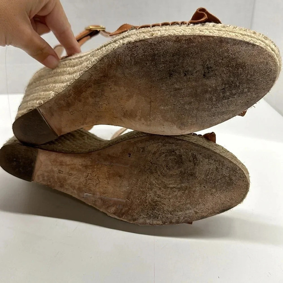 Loeffler Randall Gabby Ruffled Suede Espadrille Wedges Heels Brown Tan Size 9 B - Picture 7 of 8